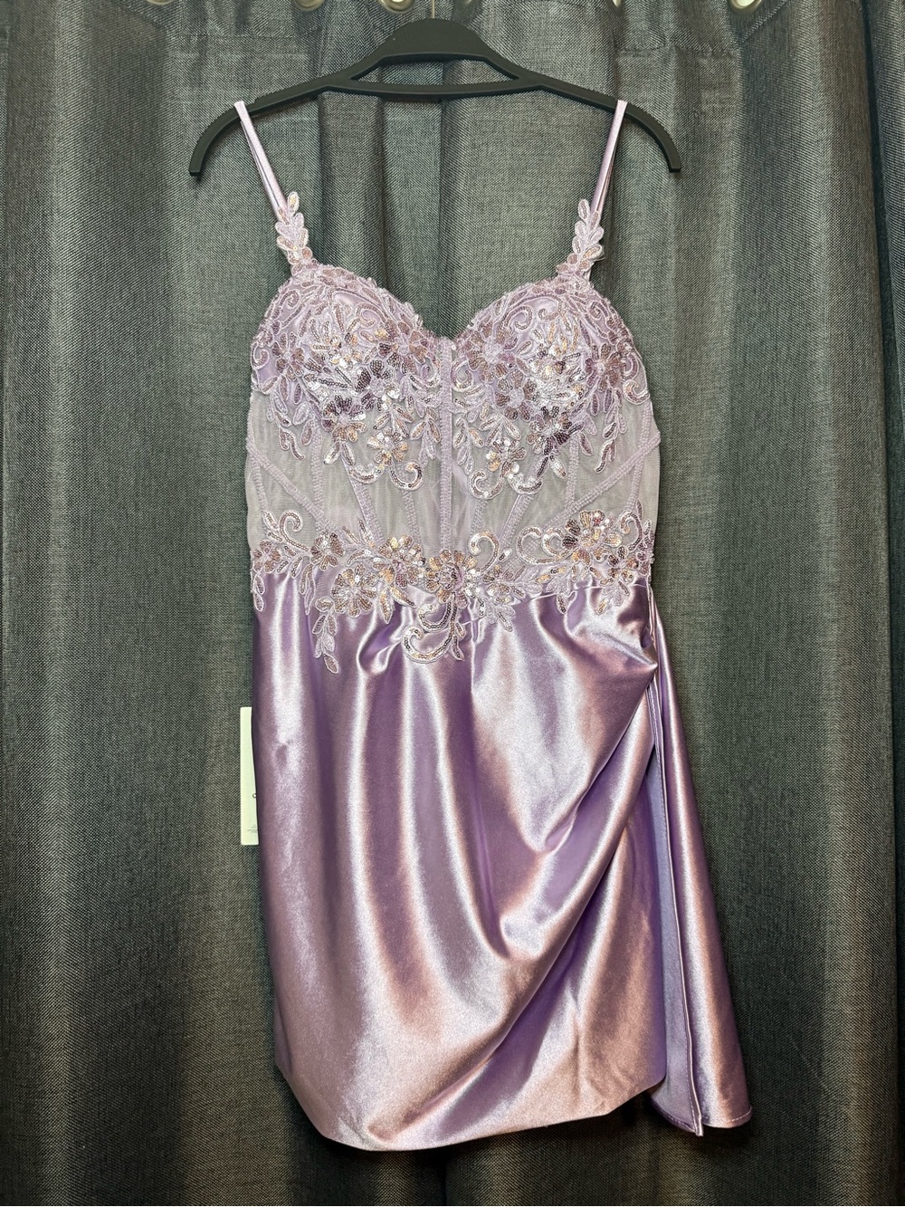 Lavender Embellished Satin Mini Dress - Women